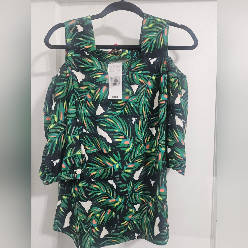 Elaine Turner Green Leaf Print Top